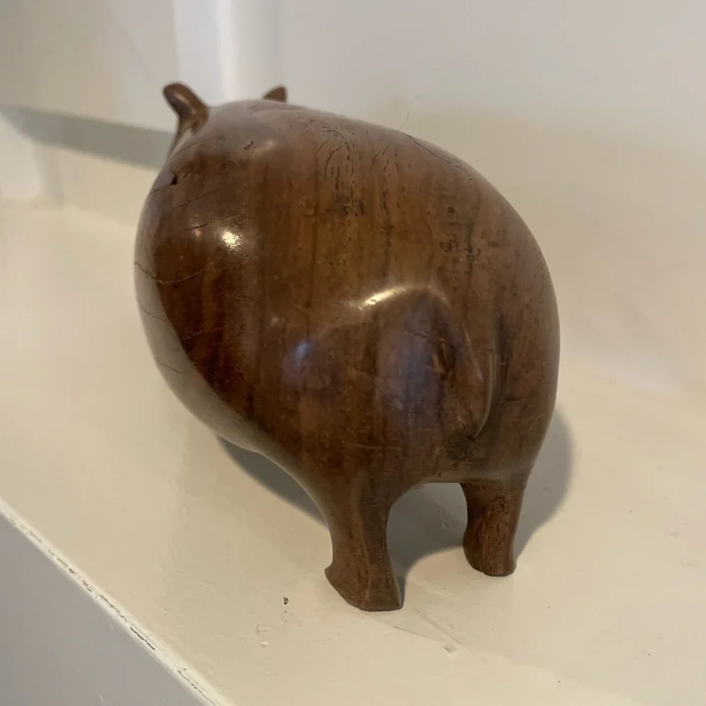 Hand Carved Wood African Hippopotamus Decor Object